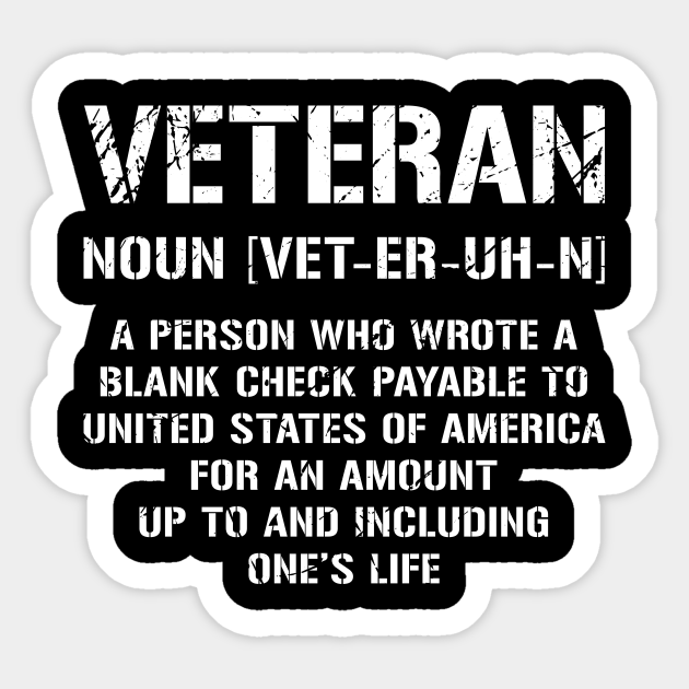 Veteran definition Veteran Definition Sticker TeePublic